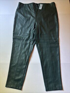 Ann Taylor Petite Forest Green Faux Leather Pants Size XLP NWT High Waisted